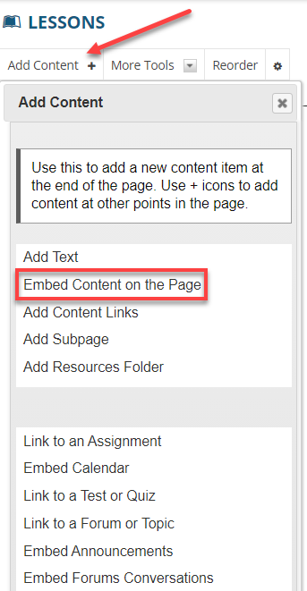 Add and Embed Content in Courses (Sakai) Lessons Tool 