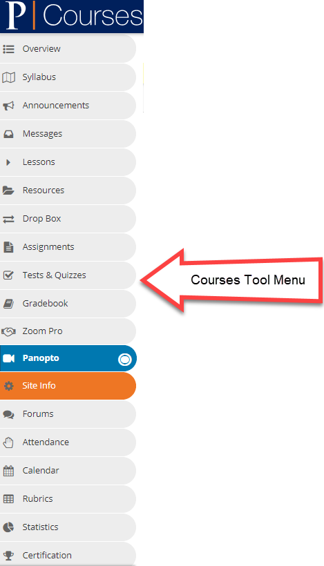 The Panopto tool can be relocated to a different position in the course site tool menu. 