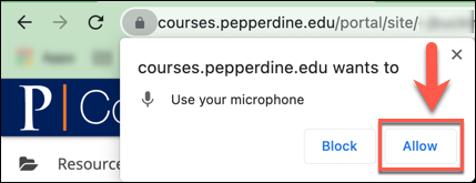 At the top of your browser, you may be prompted to allow your microphone to record. Be sure to click "Allow."