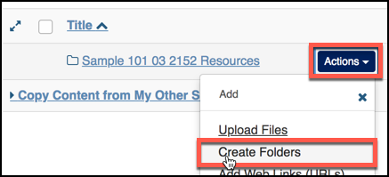 Sakai 12 Resources Action Create Folders Image