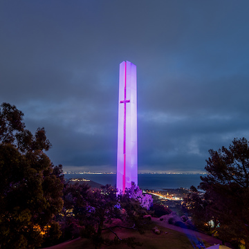 Phillips Theme Tower lit in purple